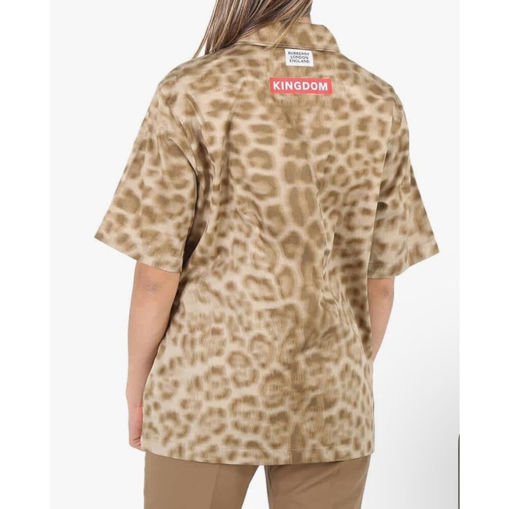 $740 New Burberry Animal Print Cotton Zip Shirt - US 2